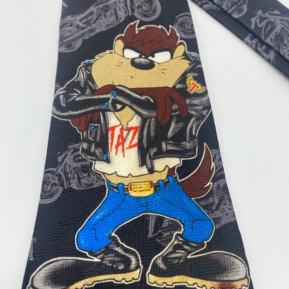 Looney Tunes Tie Mens 4x60 Black Taz Bikelife Edgy Bikercore Fun Bad Vintage - Picture 2 of 7